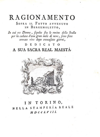 Salvataggio in montagna: Somis - Ragionamento sopra il fatto avvenuto in Bergemoletto - 1758 (raro)