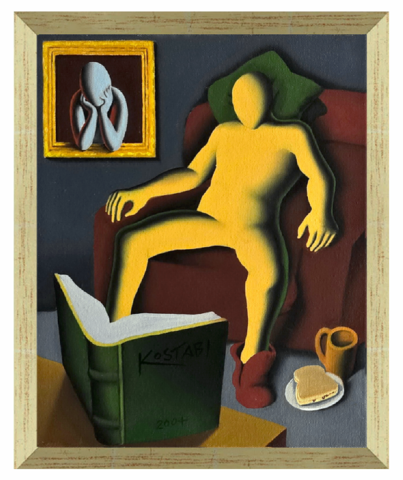 Mark Kostabi - Remote viewing - 2004 (olio su tela - con autentica diretta dell'artista su foto)