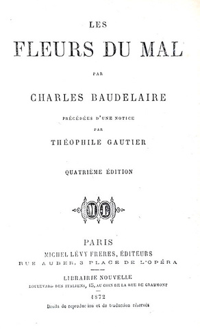 Charles Baudelaire - Les fleurs du mal - Paris, Michel Lévy Frères 1872 (quarta edizione)
