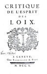 Montesquieu - Defense de l'Esprit des loix & La Roche - Critique - Geneve 1750 (raro - firma Necker)