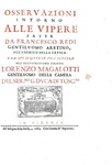 Francesco Redi - Osservazioni intorno alle vipere - 1664 (prima edizione nella variante pi� rara)