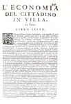 Agricoltura, enologia e gastronomia nel Seicento: Tanara - L'economia del cittadino in villa - 1761