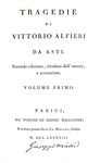 Alfieri - Tragedie - Parigi, Didot 1787/89 (edizione in parte originale - volume di scarto presente)