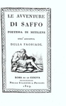 Alessandro Verri - Le avventure di Saffo, poetessa di Metilene - Roma 1809 (su carta azzurrina)