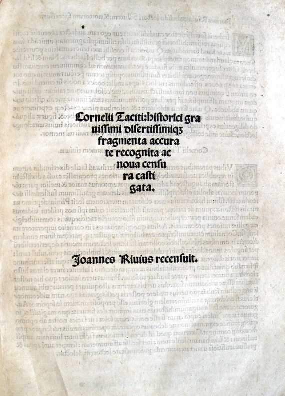 Tacitus - Fragmenta accurate recognita ac nova censura castigata - Venetiis 1512