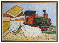 Michele De Stefano - Un treno di cultura - anni Duemila (olio su tavola, esposto alla BNU di Torino)