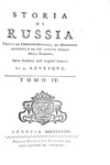 Levesque - Storia di Russia tratta da croniche originali - Venezia 1784 (prima edizione italiana)