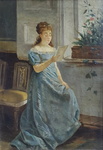 Eugenio Cabella - Giovane donna che legge. Studio sull'esempio di Giuseppe Sciuti (olio su tela)