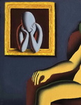 Mark Kostabi - Remote viewing - 2004 (olio su tela - con autentica diretta dell'artista su foto)
