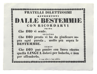 Bando gesuita contro l'uso della bestemmia nello Stato Pontificio - Prima met dell'Ottocento