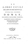 Jean Domat - Le leggi civili nel lor ordine naturale - Venezia, Zatta, 1802/04