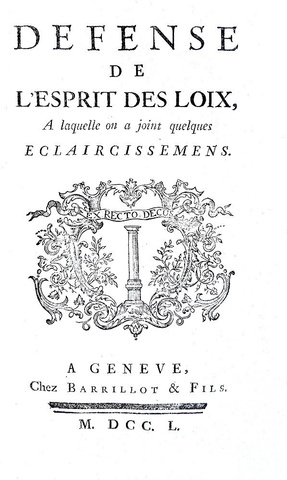 Montesquieu - Defense de l'Esprit des loix & La Roche - Critique - Geneve 1750 (raro - firma Necker)