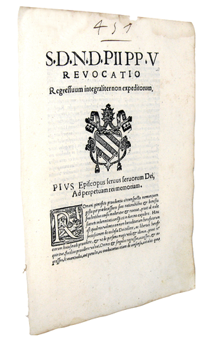 Bolla di Pio V che disciplina il diritto di regresso - Roma, Blado 1571