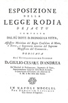 Dionigi La Vista - Esposizione della Legge Rodia de jactu - Napoli 1761 (rara prima edizione)
