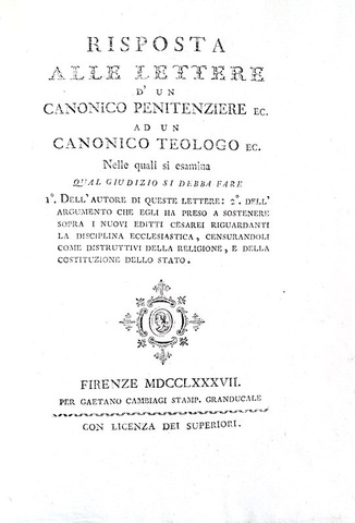 L'Illuminismo in Italia: Giudizi sopra gli editti di Giuseppe II - Firenze 1787  (prima edizione)