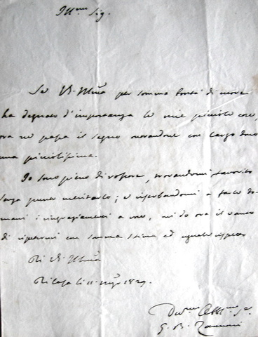 Zannoni - Lettera autografa a Leopoldo Ricasoli