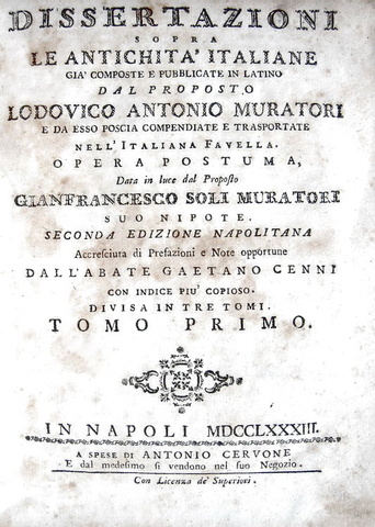 Ludovico Antonio Muratori - Dissertazioni sopra le antichità italiane - 1763