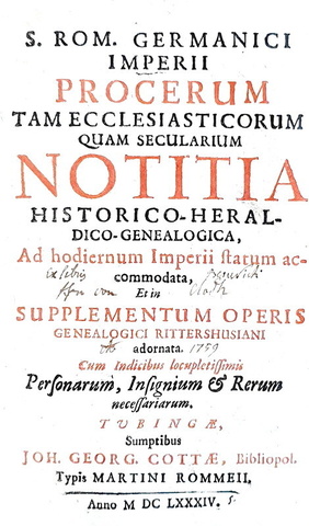 Imhof - Notitia historico genealogica S. Rom. Germanici Imperii - 1684 (rara prima edizione)