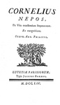 Cornelio Nepote - De vita excellentium imperatorum - Paris, Barbou 1754 (bella legatura - figurato)