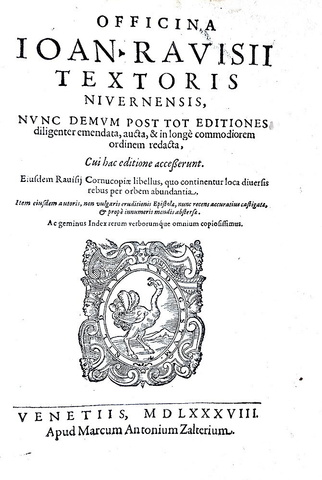 Una celebre enciclopedia cinquecentesca: Ravisius Textor - Officina & cornucopia - Venetiis 1588