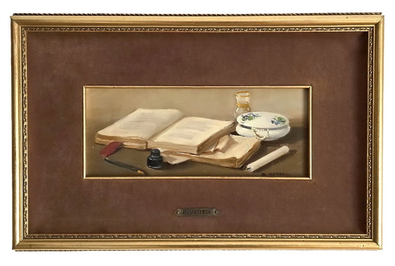Dino Matteoni - Natura morta. Composizione con libro - 1950/55 circa (olio su tavola)