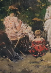 Raffaele Ragione - Dame in lettura al Parc Monceau - 1910 circa (olio su tela con expertise)