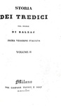 Honor de Balzac - Storia dei tredici - Milano, Truffi 1835 (rara prima edizione italiana)