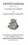 Gaetano De Folgore - Dissertazioni contro la regola del possesso - Napoli 1798 (rara prima edizione)