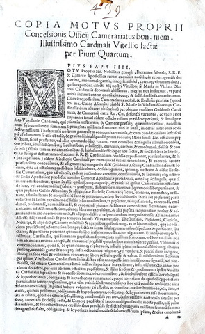 Moto proprio Pio IV di conferimento dell'ufficio di camerariato al cardinale Vitelli -  Blado 1566