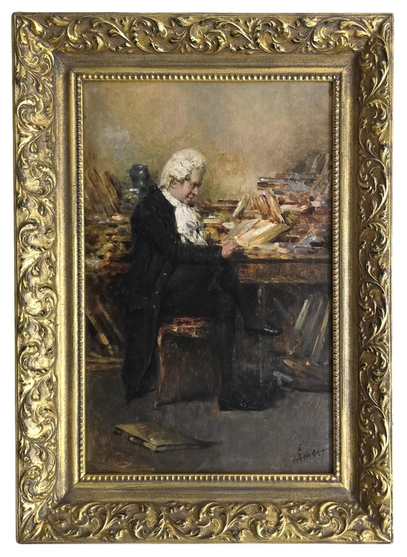 Temistocle Lamesi - Il libraio antiquario - circa 1910/20 (olio su tavola in acero)