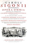 L'opera omnia del grande storiografo Carlo Sigonio - Opera omnia - Milano 1732-37 (sette volumi)