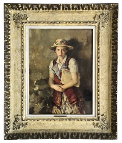 Vittorio Gussoni - La studentessa - anni Venti/Trenta del XX secolo (olio su tavola lignea)