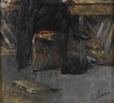 Temistocle Lamesi - Il libraio antiquario - 1910 ca. (olio su tavola in acero)