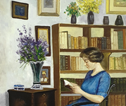 Poul Friis Nybo - A favourite author - anni Duemila (olio su tela - autentica dell'artista) Poul Friis Nybo - A favourite author - anni Duemila (olio su tela - autentica dell'artista)