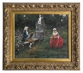 Fabio Cipolla - Ore liete in giardino - fine XIX / inizi XX secolo (circa 1895/1905) olio su tavola Fabio Cipolla - Ore liete in giardino - fine XIX / inizi XX secolo (circa 1895/1905) olio su tavola