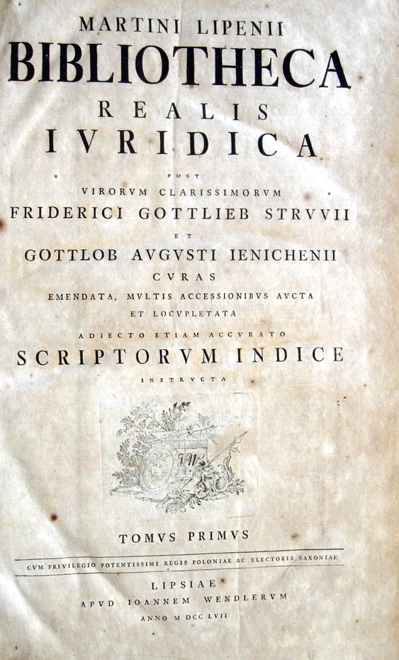 Lipenius - Bibliotheca realis iuridica - 1757