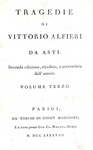 Alfieri - Tragedie - Parigi, Didot 1787/89 (edizione in parte originale - volume di scarto presente)