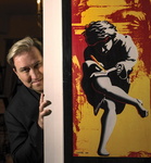 Mark Kostabi - Remote viewing - 2004 (olio su tela - con autentica diretta dell'artista su foto)