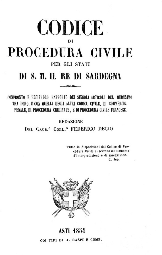 Codice di procedura civile per gli Stati di S. M. il re di Sardegna - Asti 1854 (bella legatura) Codice di procedura civile per gli Stati di S. M. il re di Sardegna - Asti 1854 (bella legatura)