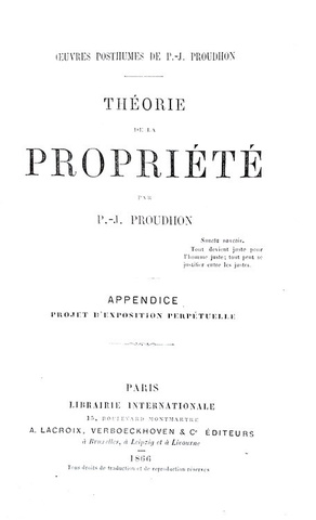 Sul diritto di propriet: Jean Baptiste Victor Proudhon - Theorie de la propriete - Paris 1866