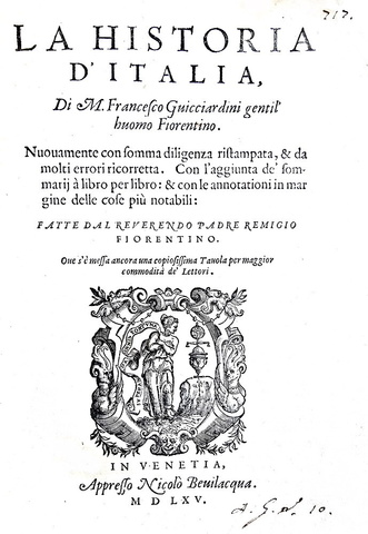 Francesco Guicciardini - La historia d'Italia - Venezia, appresso Nicol� Bevilacqua, 1565