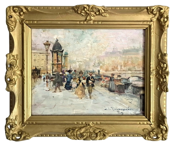 Carlo Brancaccio - Il lungo Senna a Parigi e le sue edicole - ca. 1895/1900 (olio su tavola lignea)