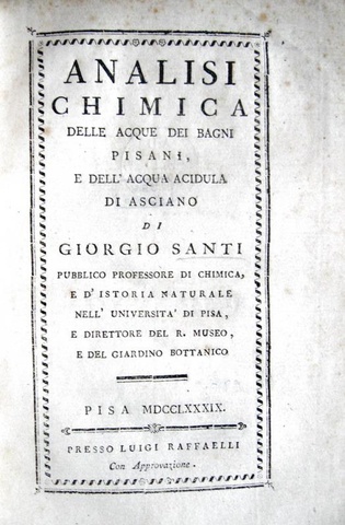 Santi - Analisi chimica delle acque dei bagni pisani - 1789