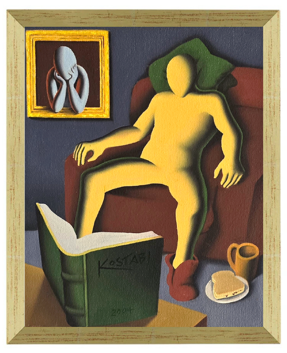 Mark Kostabi - Remote viewing - 2004 (olio su tela - con autentica diretta dell'artista su foto)