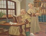 Harry Eliott (after) - Le clerg dans la bibliothque - 1950 ca. (olio su tavola)