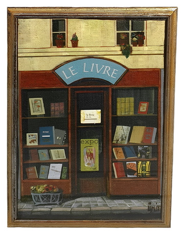 mit - Bookshop in Paris - fine anni Novanta (olio su tela applicata a tavola)