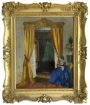 Franz Russ il Giovane - Dame mit buch - 1871 (olio su tela - splendida cornice di metà Ottocento) Franz Russ il Giovane - Dame mit buch - 1871 (olio su tela - splendida cornice di metà Ottocento)