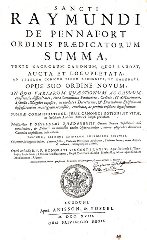 Un capolavoro del diritto comune: Raimondo di Penyafort - Summa de casibus - Lugduni 1718 (in folio)