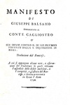 Conte di Cagliostro - Manifesto o sue difese contro il di lui processo - 1790 (edizione rarissima)