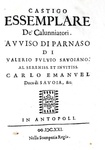 Castellani - Avviso di Parnaso contro Venezia, Savoia e Spagna - Antibes 1621 (tre prime edizioni)